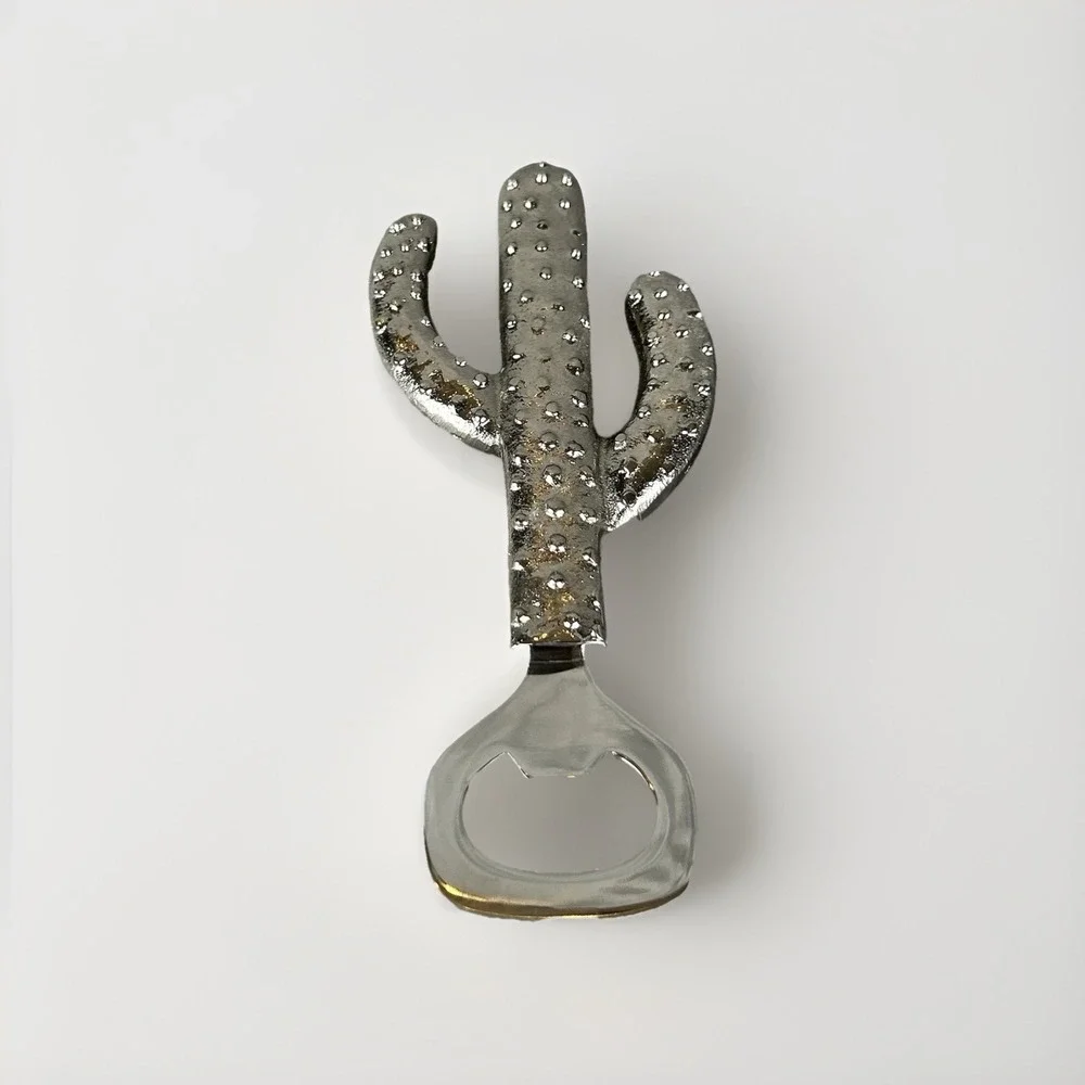 Shiny Silver Tone Bottle Opener Cactus Shaped‎ Bar Accessory Succulent